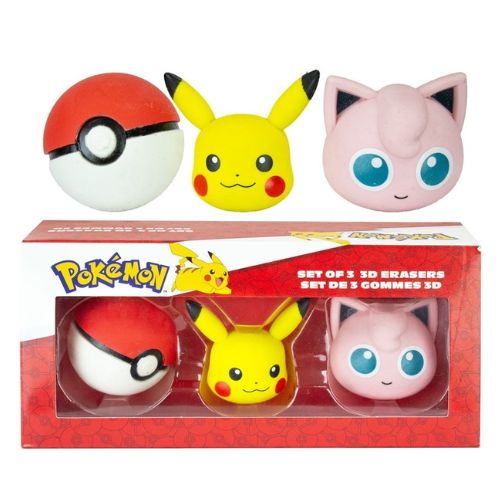 POKEMON Set di 3 Gomme da Cancellare 3D cm In Box (cm 17x5x8H) 3ass…x12…x72